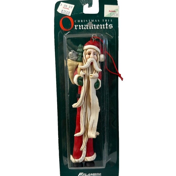 Vintage Flambro‎ Skinny Pencil Santa Claus Ornament Old World Style Carved Resin - Picture 1 of 8